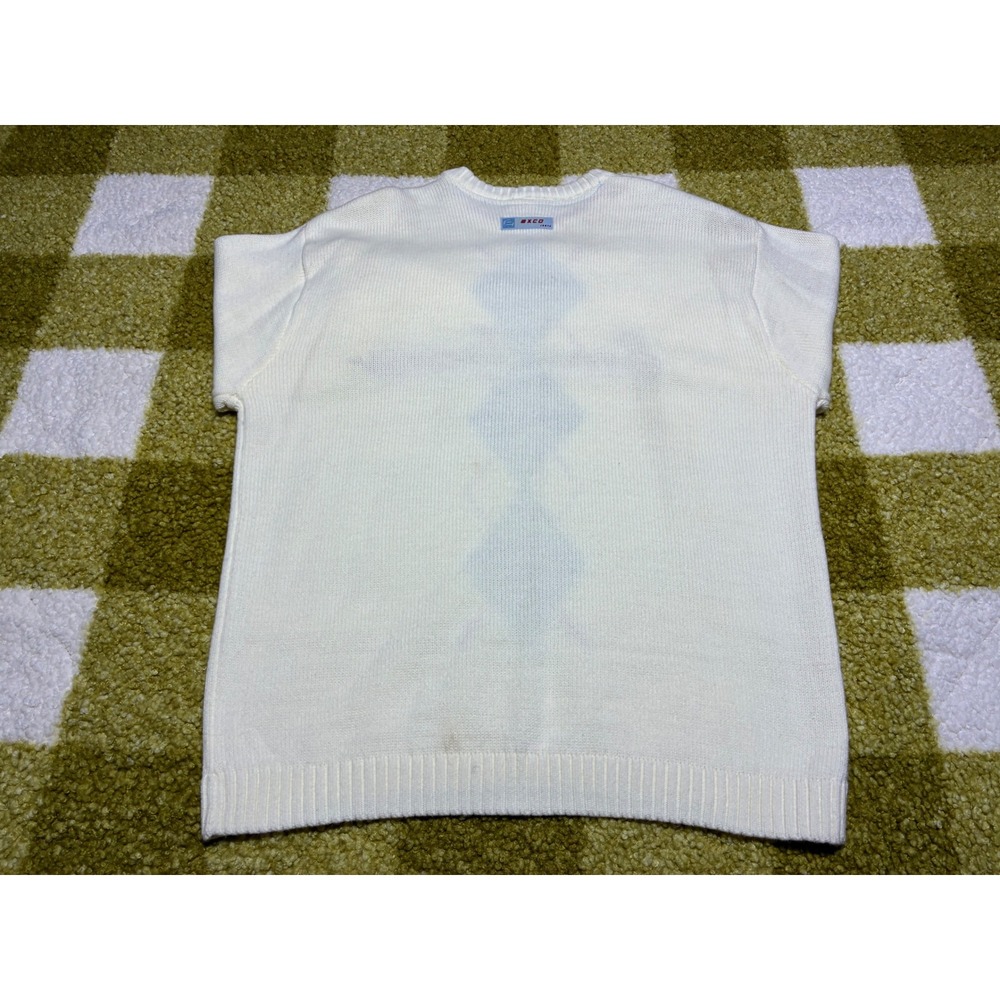 Vintage Exco Jeans Argyle Knit Sweater Off White Blue Red XL 280503 Streetwear - Picture 9 of 9